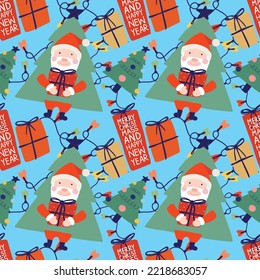 cute handraw christmas  elements design cute charactor santa and others elements seamless pattern for warpping paper