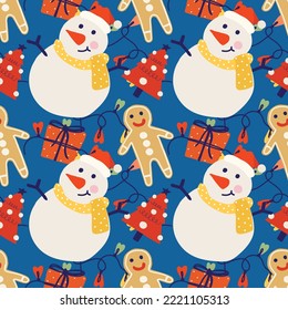 cute handraw christmas  elements design cute charactor santa and others elements seamless pattern for warpping paper