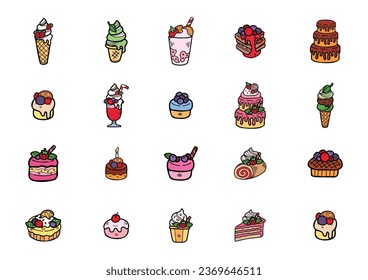 cute handraw desserts bakery set