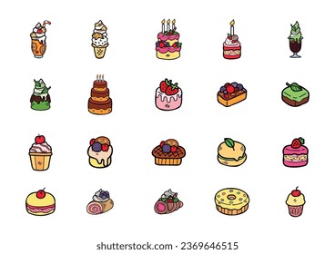 cute handraw desserts bakery set