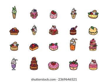 cute handraw desserts bakery set
