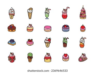 cute handraw desserts bakery set