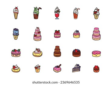 cute handraw desserts bakery set