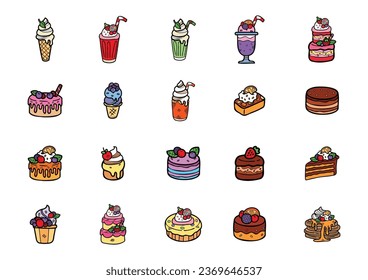 cute handraw desserts bakery set