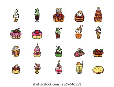cute handraw desserts bakery set