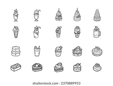 cute handraw desserts bakery set
