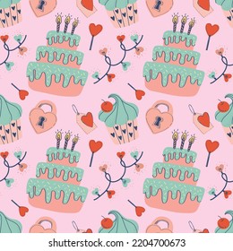cute handraw valentine items seamless pattern design 