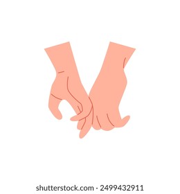 Cute hands of couple touch each other vector flat illustration. Cartoon romantic human arm gesture emoji icon. Love and friendship concept, sympathy and appreciate sign