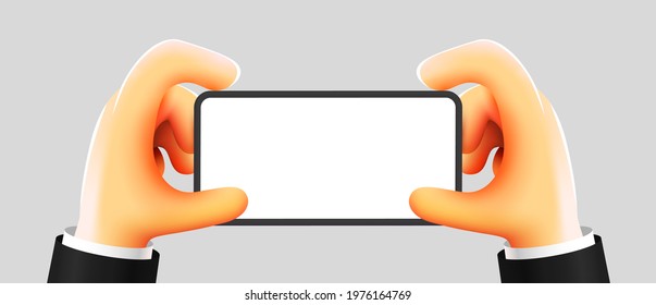 Cute hands holding mobile smart phone. Modern mockup. Vector illustration