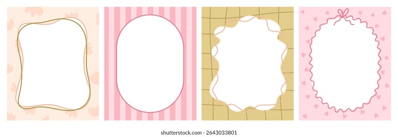 Cute Handsdawn Frame Set with Soft Pastel Backgrounds