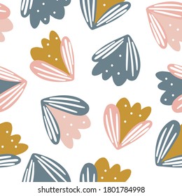 Cute handseamless repeat pattern, scandi nursery, fun pink pretty on white background vector desgn