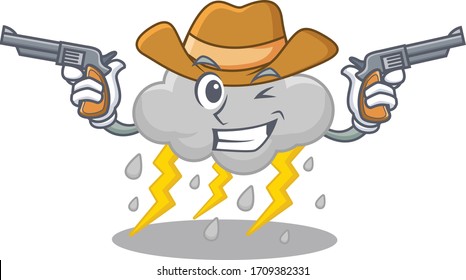 Agradable vaquero de un personaje de caricatura de nube con armas