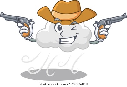 Cute gut aussehender Cowboy mit bewölktem Cartoon-Charakter mit Gewehren