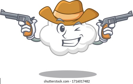 Agradable vaquero de personaje de caricatura de nube blanca con pistolas