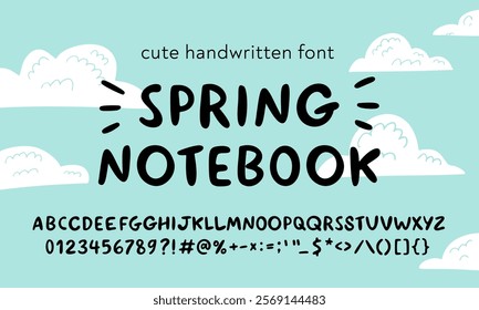 Cute handwritten and all caps font. Vintage typeface alphabet in vector format. Capital letters, numbers and punctuation symbols. Make your own unique compositions, designs with full handmade look.