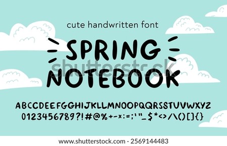 Cute handwritten and all caps font. Vintage typeface alphabet in vector format. Capital letters, numbers and punctuation symbols. Make your own unique compositions, designs with full handmade look.