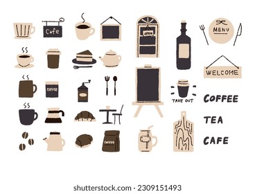 Cute handwritten icons that can be used in coffee shops and cafes