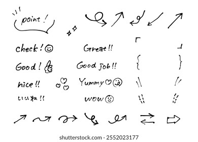 Cute handwritten materials, such as pointy wipeouts and arrows, and vectors