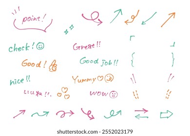 Cute handwritten materials, such as pointy wipeouts and arrows, and vectors