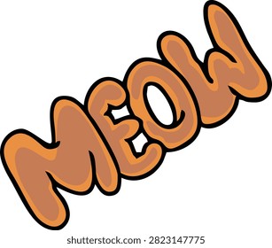 Cute Handwritten Meow Text Orange CAT Word Text Typography Vector Illustration	