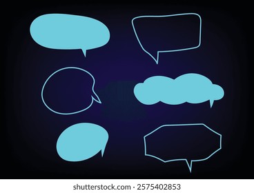 Cute handwritten neon blue speech bubble on a dark blue background. For cover book, business, card, web, and poster. 
