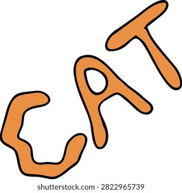 Cute Handwritten Orange CAT Word Text Typography Vector Illustration	