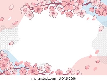 
A cute handwritten touch illustration of cherry blossoms and Yoshino cherry tree. Banner with logo