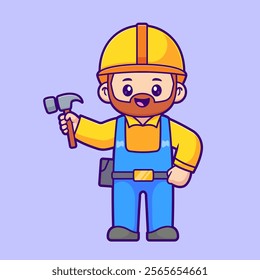 Cute Handyman Holding Hammer Cartoon Vector Icon 
Illustration. People Profession Icon Concept Isolated Premium 
Vector. Flat Cartoon Style