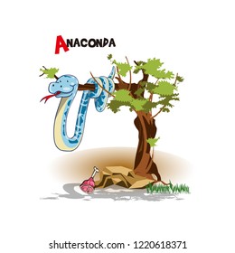 cute hanging anaconda cartoon