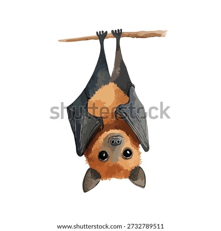 Cute hanging bat illustration with a friendly face. Perfect for children's designs, Halloween, or nature-themed projects.