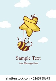 Cute Hanging Bee from the Star Vector Baby Card Background