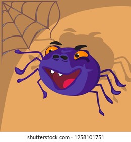 Cute Hanging Cartoon Spider Vector Illustration