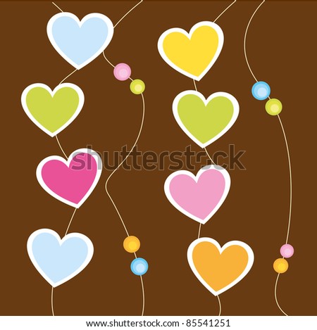 cute hanging hearts over brown background. vector