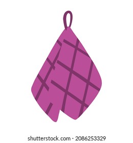 Cute hanging kitchen towel icon or sticker. Vector flat hand drawn illustration in cartoon style