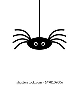 Cute hanging spider. Cartoon Halloween character. Vector