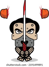 Cute Hannibal Lecter Bone Mascot Character Cartoon Vector Illustration Holding Bloody Sword