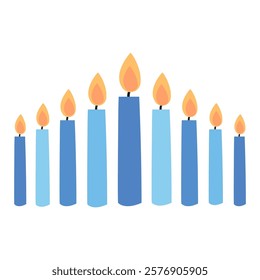 A cute Hanukkah print with nine doodle candles. Jewish holiday celebration. Menorah concept.