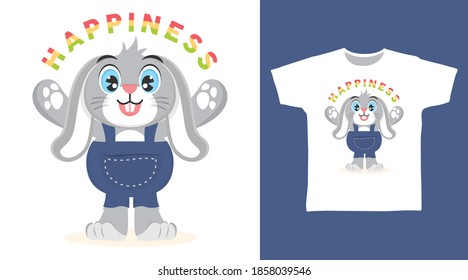 Cute happiness rabbit vector illustration t-shirt design and others uses.