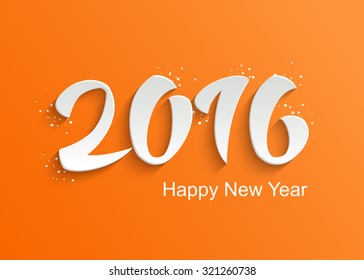 Cute Happy 2016 New Year Vector Greeting Card with Hand Lettering 3D Text on Orange Background