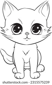 cute happy adorable kitten simple coloring page for kids