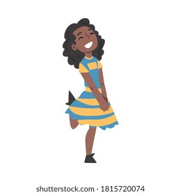 Cute Happy African American Girl Character Cartoon Style Vector Illustration on White Background