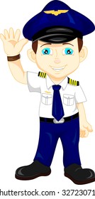 cute happy airplane pilot waving