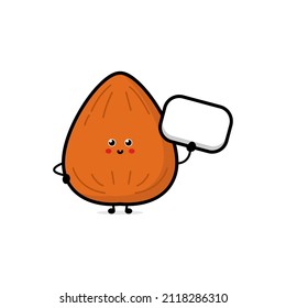 Cute happy almond character set. Funny nut emoticon in flat style. Brown almond vector illustration. Healthy vegetarian food