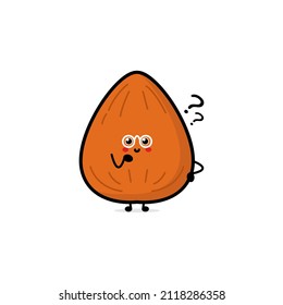 Cute happy almond character set. Funny nut emoticon in flat style. Brown almond vector illustration. Healthy vegetarian food