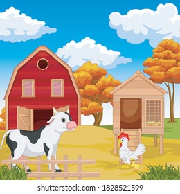 Cute happy animal with farm background