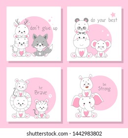 Cute Happy Animal Vector Illustration Set