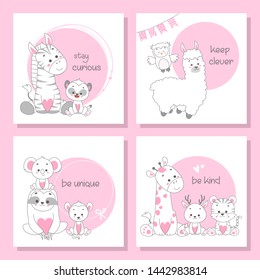 Cute Happy Animal Vector Illustration Set