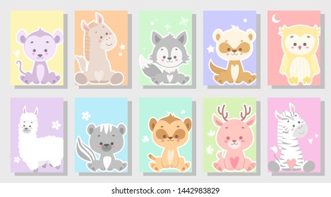 cute happy animal vector illustration set