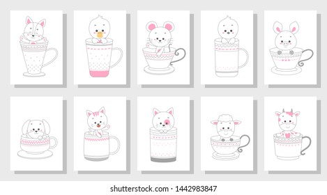 cute happy animal vector illustration set