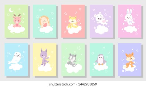 cute happy animal vector illustration set